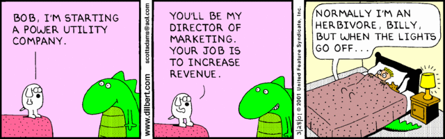 Dogbert motivating dinosaur, how to create need in customers 